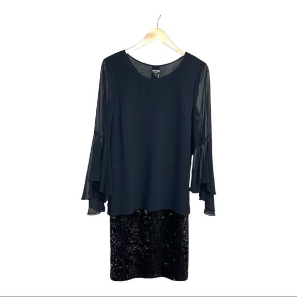 BLACK Sequin Dress with Chiffon overlay top - Picture 6 of 12